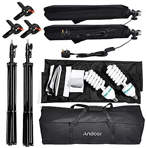 Domary Photography Studio Softbox Lighting Kit 2pcs 135W Light Bulbs 2pcs Light Stand Single Bulb Socket Softbox 3pcs Fish-like Mount 1pc Non-woven Carrying Bag for Portrait