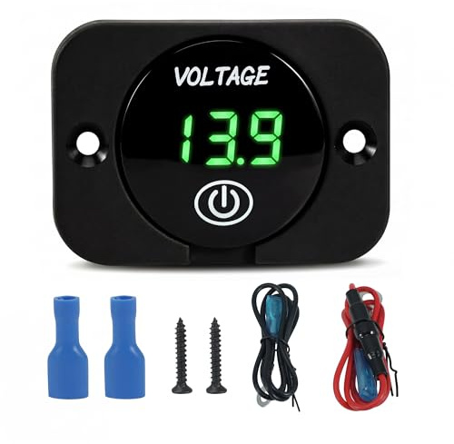 Waterproof LED Volt Meter, DC 12V 24V Battery Monitor with On/Off Switch | Touch Display, Battery Voltage Tester for Bikes, Cars, Boats, Trucks, Campervan, Marine RV, Motorcycles
