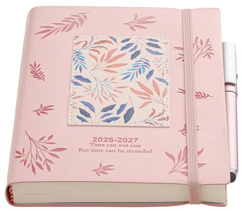 Mljtoyo Agenda scolaire 2026–2027, A5 une page par jour, agenda quotidien souple mi-année du 1er juillet 2026 au 30 juin 2027 avec stylo, planificateur mensuel avec poche, autocollants, rose