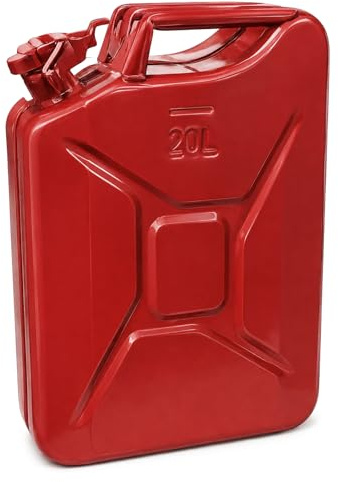 Metall Benzinkanister 20L Rot – stabiler Kraftstoffkanister für Benzin & Diesel, sicherer Reservekanister mit robustem Verschluss für Auto, Werkstatt & Outdoor