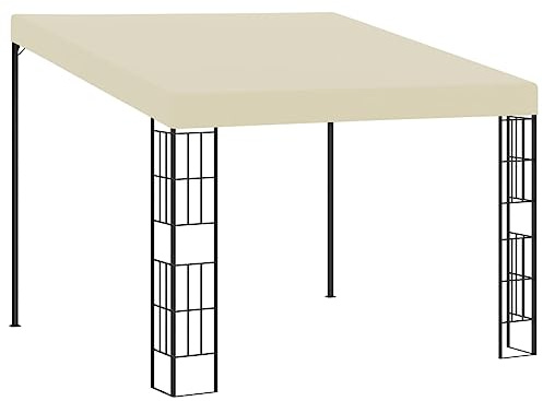 HETFTJN Tonnelle Murale 3x3 m Belvédère Adossé en Acier et Tissu Crème, Auvent de Terrasse pour Jardin, Abri Pare-Soleil Fixation Murale Robuste et Stable, Hauteur 2,05/2,62 m