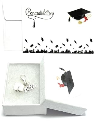 Libby's Market Place Graduation Hat Mortar Board 2026 Clip on Charm with Gift Box and Graduation Card