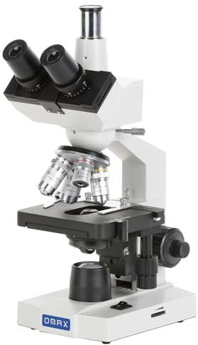 OMAX 40X-2000X - Microscopio composto biologico trinoculare a LED, con tavolino meccanico doppio strato