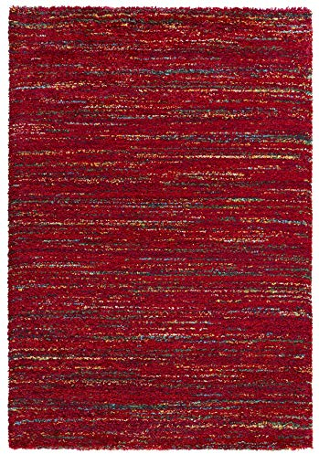 Hanse Home Mint Rugs Mint Rugs Teppich Hochflor Wohnzimmer-Teppich Weich Flauschig Langflor Shaggy Flokati Boho Streifen-Design Meliert für Kinderzimmer Schlafzimmer Küche Flur Rot 80x150 cm