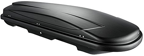 Dachbox schwarz VDP Juxt 600 großer Dachkoffer 600 Liter abschließbar + Alu-Relingträger Dachgepäckträger aufliegende Reling im Set kompatibel mit VW kompatibel mit Passat B8 Variant ab 14