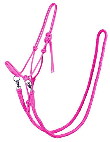 QHP Knotenhalfter mit Zügeln robustes 10 mm dickes Seil (Warmblut, Fuchsia)