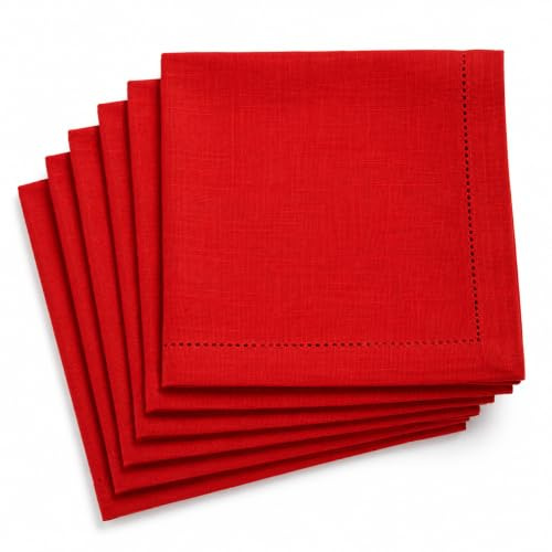 GFI Linen Clubs Servietten, 100 % Baumwolle, Leinenoptik, Meterware, Ecksaum-Servietten, Rot, 45,7 x 45,7 cm, 6 Stück