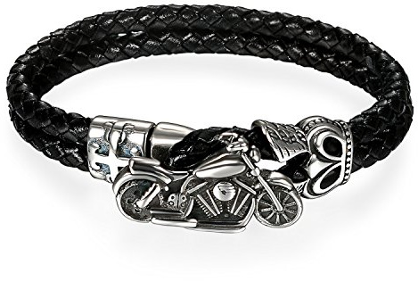 OIDEA Pulsera de Cuero para Hombre y Mujer, Color Negro, con Cierre de Motocicleta