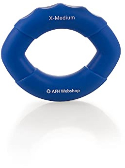 AFH Webshop Silikon Handtrainer und Fingertrainer | EasyFlex Premium Qualität | ergonomischer Fingertrainer Ring | Greifkraft Griffkraft Trainer (Länge: 10 cm, blau | leicht-mittel)