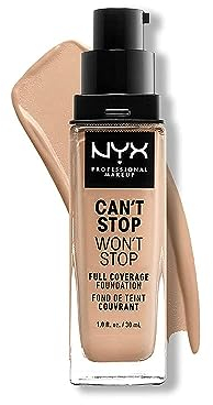 NYX Professional Makeup Fondotinta, Can't Stop Won't Stop Full Coverage Foundation, Lunga tenuta, Waterproof, Finish Matte, Tonalità: Natural