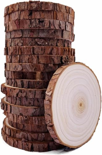 William Craft Dischi Legno Senza Buco Diametro 9-10cm 20 Pz Naturale da Decorare Natale Fai da Te Segnaposto Adatti per Pirografo, Intagliare, Disegnare