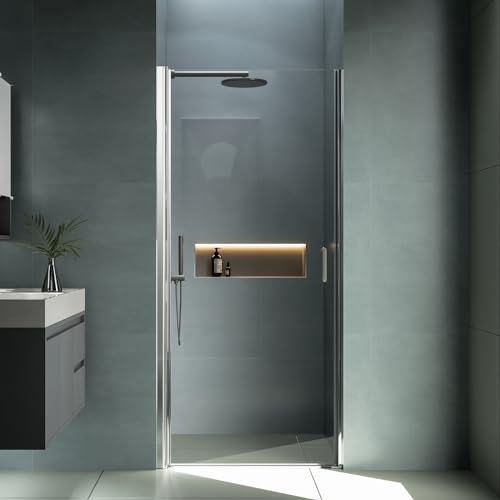 Heilmetz Duschtür 90 x 195 cm Schwingtür für Nischentür Dusche Duschkabine Duschwand Mit Wandprofil Sicherheitsglas Duschabtrennung 6mm ESG Beidseitiger Nano Beschichtung