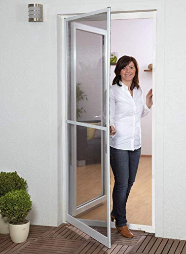 Insektenschutztür Fliegengitter Tür Insektenschutz SLIM Alurahmen 100 x 210 cm OHNE Türrahmen zu Bohren (Vermieterfreundlich), (Rahmenfarbe anthrazit) 1A Profiqualität