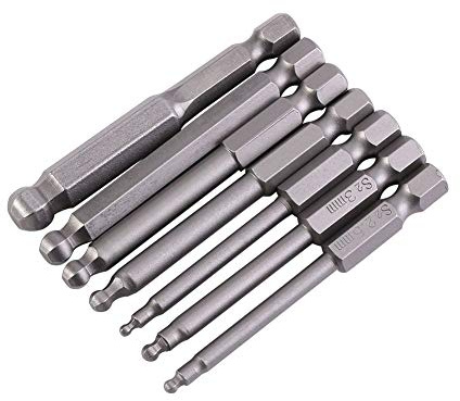 7Pcs 65mm Lange Hex Schraubendreher Bits Set, 1/4 Zoll Sechskantschaft 2/2.5/3/4/5/6/8mm Kugelkopfschraubendreher Bit Set, Magnetischer Inbusschlüssel Kugelkopfspitze