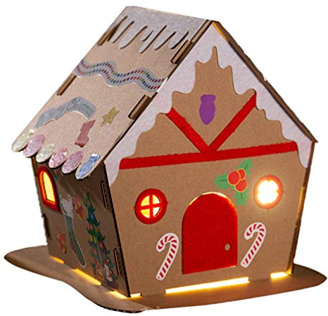 Milisten Weihnachten Holzhaus DIY Basteln Holz Lebkuchenhaus mit LED Licht 3D Puzzle Bausatz Spielzeug für Jungen Mädchen Erwachsene Kinder Dekoration Weihnachtsbaumschmuck