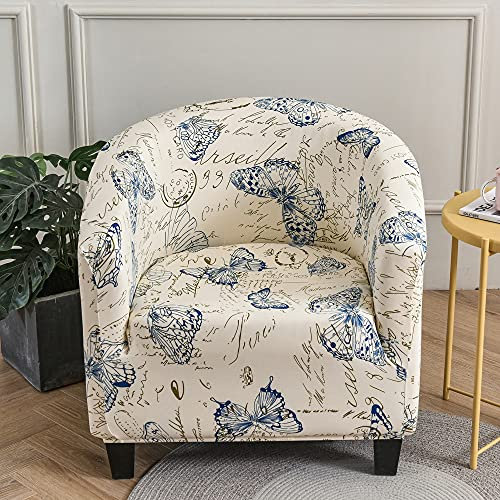 Highdi Sesselschoner Sesselüberwurf mit Elastisch Stretch Husse, Nordischer Druck Club Chair Schonbezug Sofabezug mit hoher Dehnung Sessel für Clubsessel Cocktailsessel (Schmetterlingspost)