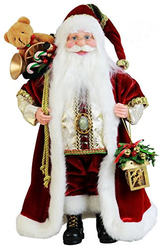 Windy Hill Collection Lantern, Teddy and Toy Bag 16 Inch Santa Claus Standing Figurine Figure Decoration 161079