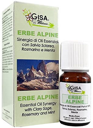 Gisa Wellness - ERBE ALPINE - Sinergia Avvolgente con Agrumi ed Oli Essenziali - [10ml] - 100% Puri e Naturali di Salvia Sclarea, Rosmarino e Menta Spica - Per Aromaterapia - Made in Italy