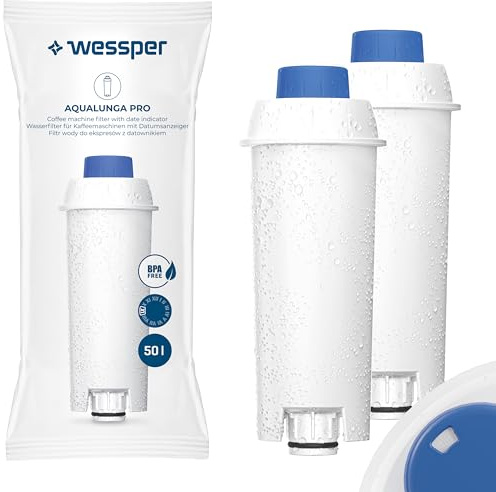 Wessper Filtro para Cafetera, Compatible con Cafeteras De’Longhi - 2 Piezas | filtro agua para cafetera superautomática de'longhi, filtro carbon activo, DLSC002, SER3017 & 5513292811 - ECAM