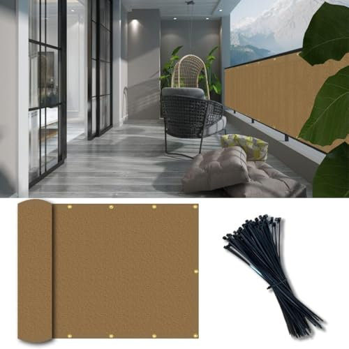 Vocray 0.9X3M Pantalla de Privacidad para Barandilla de Balcón, Red de Protección Solar, Barrera contra Viento y Polvo, Tejido de Malla para Exterior, Piscina, Terraza, Patio, Cubierta de Cerca(Moca)