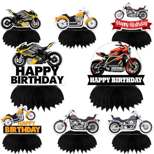 Motorcycle Motorbike Happy Birthday Honeycomb Centerpieces Extreme Soprts Racing Motocross Dirt Bike Theme Decor for Motorcycle Rider Man Boys Teen 1st Birthday Party Baby Shower Supplies Decorations