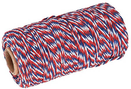 sourcing map Cordel Embalaje Cuerda Envoltura Algodón Cordel 100M/109 Yardas Rojo Azul y Blanco Cuerda para Regalo Envoltura, Navidad Cordel