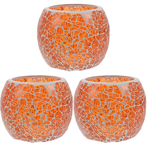 Uonlytech Kerzenhalter 3 Stück Mosaik Glas Teelichthalter Votivkerzenhalter Glas Kerze Becherhalter Teelicht Mosaikglas Windlicht Dekorativer Kerzenhalter Orange