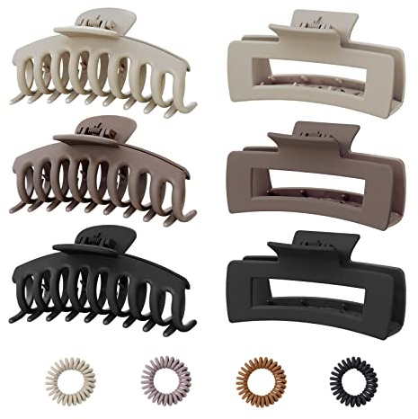 Pinzas pelo Grande, Pasador Antideslizante Kavya, Pasador de Pelo Sólido Mate, Pinzas Rectangulares de Plástico, Pinzas Para el Pelo Para Cabello Grueso Mujeres (6 Colores)-E
