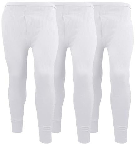 Paquete de 3 calzoncillos largos térmicos para hombre, ropa interior térmica, capa base, extremadamente caliente, cepillado interior ultra suave, pantalones leggings, blanco, XXL