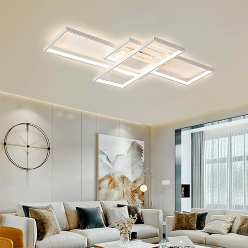 Qiaomao Luminaire Plafonnier LED Blanc (110x60x9cm), Moderne Plafonnier Salon avec Télécommande, Géométrique Éclairage Intérieur, Éclairage de Plafond pour Salon Chambre Bureau Salle à Manger