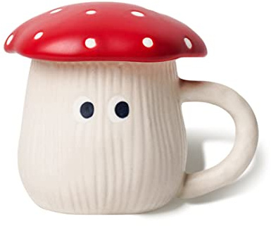 RESVUGA Cute Mushroom Mug with Lid, Handmade Glaze Cover & Eyes, Safety Matt Ceramic Milk Mugs, 300ml Cartoon Tea Cup. Best Gifts for Women & Girls.