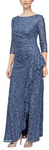 Alex Evenings Abito da Donna Lungo a 3/4, per Madre della Sposa, con Volant a Cascata e Spacco Frontale, Taglie Piccole e Regolari, Manica in Legno di Cuneo, 48