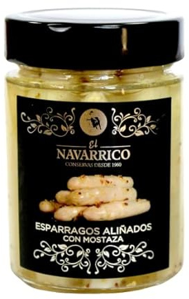 El Navarrico Spargel mit Senfdressing 310g Glas | Gourmet-Konserve, Glutenfrei, Mild im Geschmack, Herkunft: Spanien, Dose