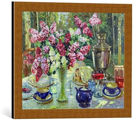 kunst für alle Bild mit Bilder-Rahmen: Russian School Stilleben mit Samowar im Sonnenlicht - dekorativer Kunstdruck, hochwertig gerahmt, 50x40 cm, Kupfer gebürstet