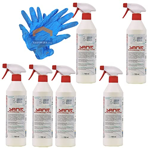 HAUSWERK.shop Set 5 Paar Einweghandschuhe und 6 x 750 ml UltraKraftReiniger DU3000