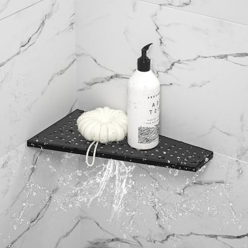 Bernkot Eckablage Duschablage 304 Edelstahl ohne Bohren für Badezimmer | Duschregal Ecke für geflieste Wände, Shampoo Halter Organizer Trapezförmiges quadratisches Loch 305*155mm,1 stück, Schwarz