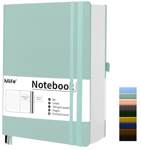 Mlife B5 anteckningsböcker med linjerad text,tjock anteckningsbok med 300 sidor,100Gsm premiumpapper,inbunden anteckningsbok för män och kvinnor (Blågrön)