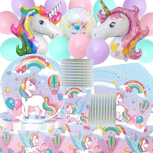 Ensemble de décoration d'anniversaire licorne 20 invités pour filles et garçons, licorne, ballons, assiettes en carton, serviettes, décoration d'anniversaire pour filles