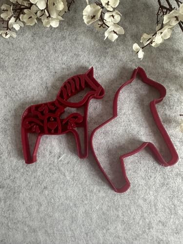 Generisch Dalapferd Ausstechform Cookie Cutter, Ausstecher inkl. Stempel (Rot, M: 7,7 x 8,2 x 1,2 cm, Set: alle 3 Größen)