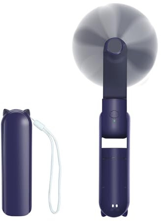 Jsdoin Hand Held Fan, Portable Handheld Fan with 3 Speeds, USB Rechargeable Foldable Travel Fan with Power Bank Desktop Fans with Lanyard for Home Travel Office Outdoor(Blue)