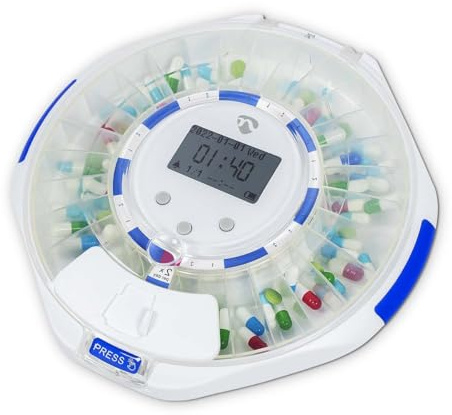 Nedis Distributeur de comprimés intelligent - Wi-Fi - 28 compartiments - Nombre d'alarmes : 9 alarmes par jour - Lumière/bip/voix - Affichage LCD - Blanc