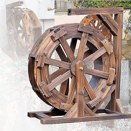 Fuente De Madera Con Rueda Hidráulica For Decoración De Jardín Con Soporte De Salida De Agua, Fuentes Y Cascadas Al Aire Libre, Fuente De Madera Con Rueda Hidráulica For Patio, Estanque, Piscina, Fuen