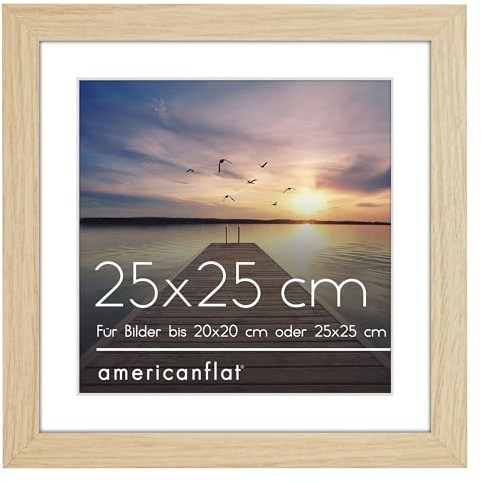 Americanflat Cornice 25x25 cm Rovere Chiaro - Cornice Foto 20x20 cm con Passepartout o 25x25 cm senza Passepartout - Portafoto con Vetro Antiurto e Cavalletto - Cornice Quadrata da Parete e da Tavolo