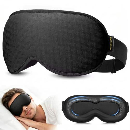 FACEMOON Blackout Eye Mask for Sleeping, Weighted Sleep Mask for Travel | 3D Deep Eye Cups, Lash-Friendly, Zero Eye Pressure, Adjustable Strap, Travel & Holiday Essentials for Women & Men, Black