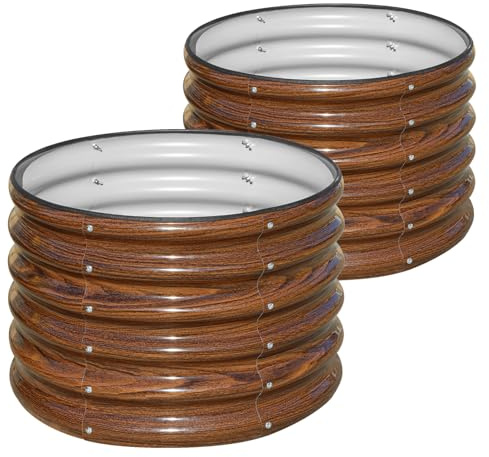 SnugNiture Raised Garden Bed, 2 PCS 2×2×1.5ft Round Galvanized Outdoor Planter Box, 17 Tall Deep Metal Garden Bed Kit for Planting Vegetables, Fruits, Flowers, Brown
