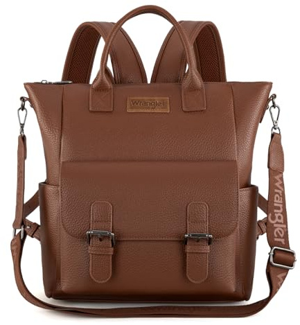 Montana West Wrangler Backpack Purse for Women Medium Convertible Backpack Tote Bag with Crossbody Strap for Travel Work, Brown, M, Leisure