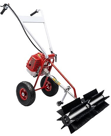 2-Stroke 43CC Gas Power Sweeper, 1.25 kW 1.7HP Petrol Powered Broom, Artificial Grass Lawn Brush Cleaner with Mudguard for Outdoor Garden Lawn Snow Cleaner, Broom Driveway
