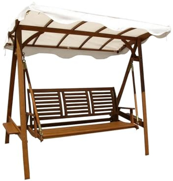 Milani Home - dondolo da giardino, legno di acacia, con tettuccio, 3 posti