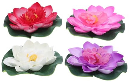 BELLIFFY 4stücke Künstliche Lotusblumen Eva Für Teich Und Pooldekoration Schwimmende Wasserlilien Rot Und Weiß Lebensnahe Nachbildung Für Aquarium Und Garten