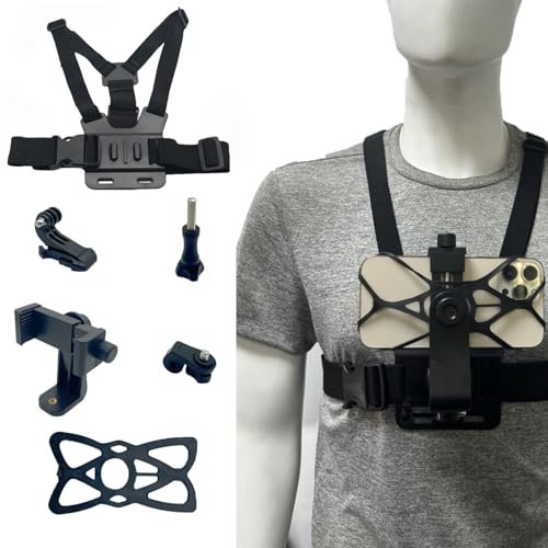 Imbracatura Pettorale regolabile, Imbracatura da Petto Supporto a Petto per Action Cam e Cellulare,compatibile con GoPro Hero 13/12/11/10/9/8/7/6/5 nero - Stabilità e Comfort (Con cinghia di rinforzo)